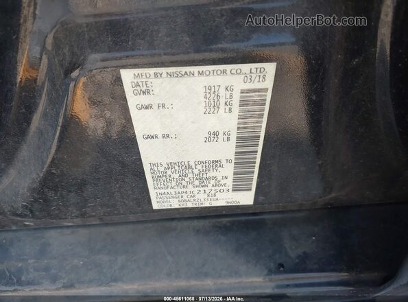 1N4AL3AP4JC217503 2018 NISSAN ALTIMA Black ძრავის განყოფილების ხედი