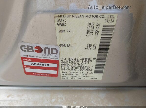 1N4AL3AP4JC237119 2018 NISSAN ALTIMA Silver Widok komory silnika