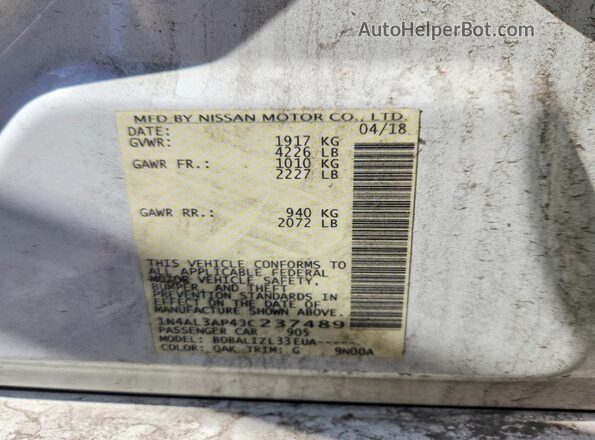 1N4AL3AP4JC237489 2018 NISSAN ALTIMA White Вид підкапотного простору
