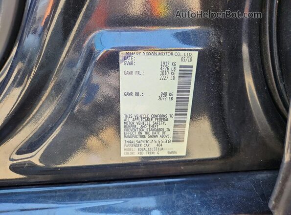 1N4AL3AP4JC255538 2018 NISSAN ALTIMA Black Շարժիչի բաժամունքի տեսք