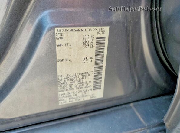 1N4AL3AP4JC285879 2018 NISSAN ALTIMA Gray Շարժիչի բաժամունքի տեսք