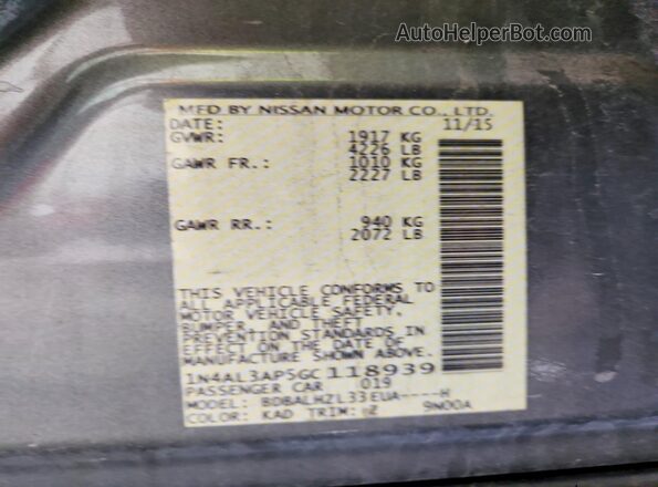 1N4AL3AP5GC118939 2016 NISSAN ALTIMA Gray Vista del compartimento del motor