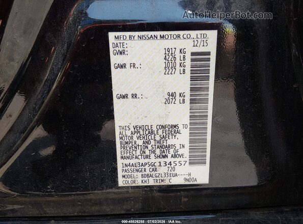 1N4AL3AP5GC134557 2016 NISSAN ALTIMA Черный Вид подкапотного пространства