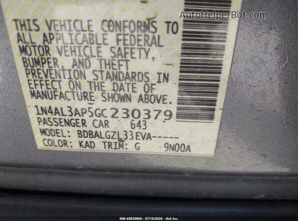 1N4AL3AP5GC230379 2016 NISSAN ALTIMA Серый Вид подкапотного пространства