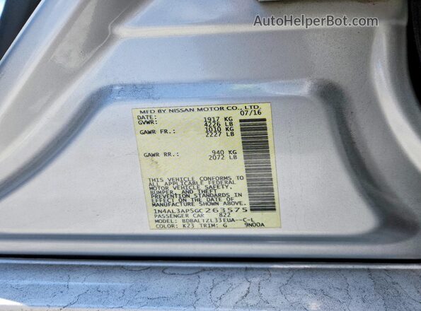 1N4AL3AP5GC263575 2016 NISSAN ALTIMA Silver Вид підкапотного простору
