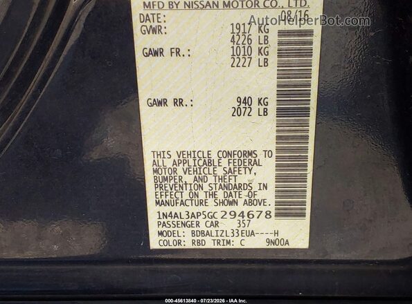 1N4AL3AP5GC294678 2016 NISSAN ALTIMA Black Engine compartment view