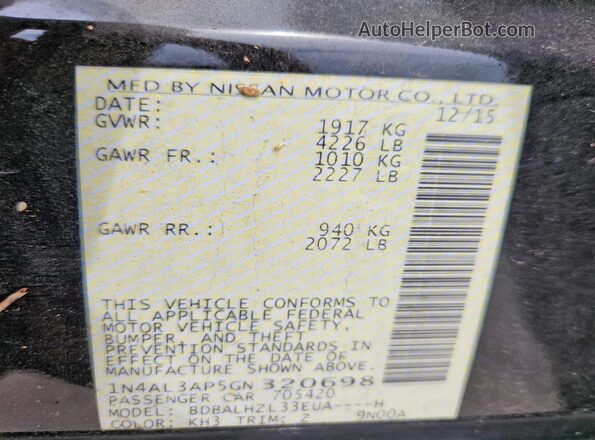 1N4AL3AP5GN320698 2016 NISSAN ALTIMA Black ძრავის განყოფილების ხედი