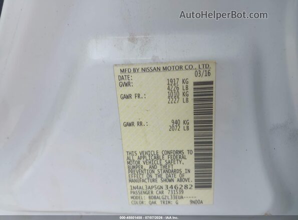 1N4AL3AP5GN346282 2016 NISSAN ALTIMA White Շարժիչի բաժամունքի տեսք