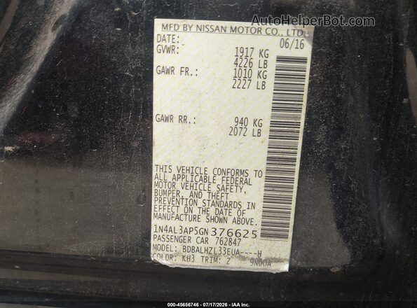 1N4AL3AP5GN376625 2016 NISSAN ALTIMA Black VIN sticker view