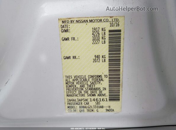 1N4AL3AP5HC146161 2017 NISSAN ALTIMA White ძრავის განყოფილების ხედი