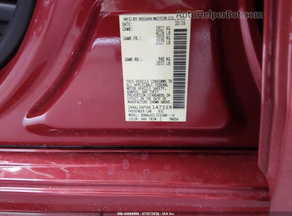 1N4AL3AP5HC147519 2017 NISSAN ALTIMA Red Engine compartment view
