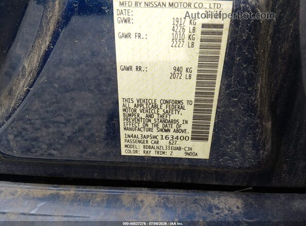 1N4AL3AP5HC163400 2017 NISSAN ALTIMA Blue ძრავის განყოფილების ხედი