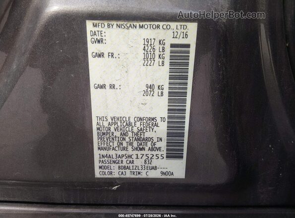 1N4AL3AP5HC175255 2017 NISSAN ALTIMA Brown Շարժիչի բաժամունքի տեսք