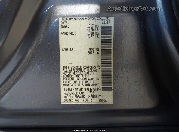 1N4AL3AP5HC196509 2017 NISSAN ALTIMA Gray Vista del compartimento del motor