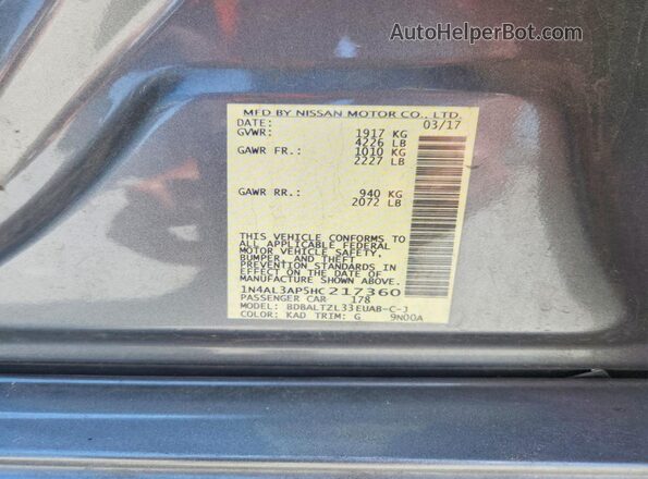1N4AL3AP5HC217360 2017 NISSAN ALTIMA Gray ძრავის განყოფილების ხედი