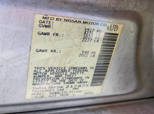 1N4AL3AP5HC217875 2017 NISSAN ALTIMA Silver VIN կոդի պիտակի տեսք