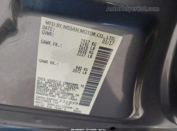 1N4AL3AP5HC232859 2017 NISSAN ALTIMA Gray ძრავის განყოფილების ხედი