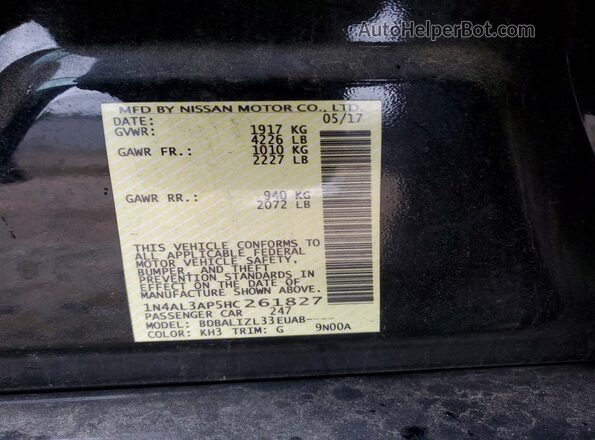 1N4AL3AP5HC261827 2017 NISSAN ALTIMA Black VIN კოდის სტიკერის ხედი