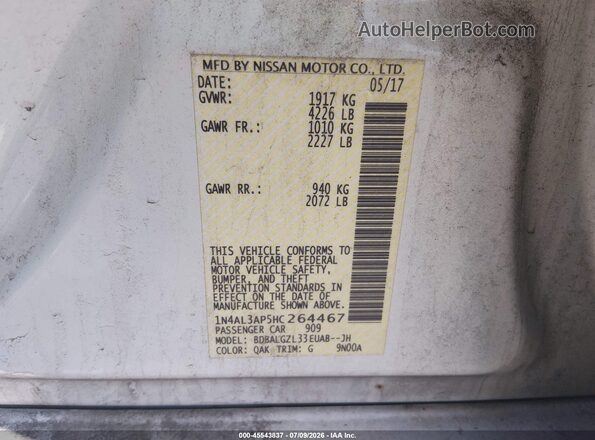 1N4AL3AP5HC264467 2017 NISSAN ALTIMA White Vista del compartimento del motor