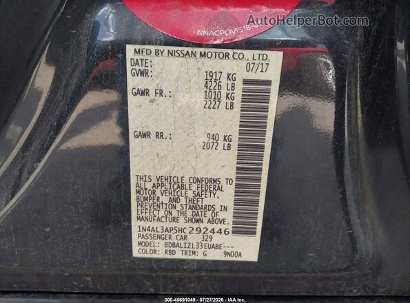 1N4AL3AP5HC292446 2017 NISSAN ALTIMA Black Вид підкапотного простору