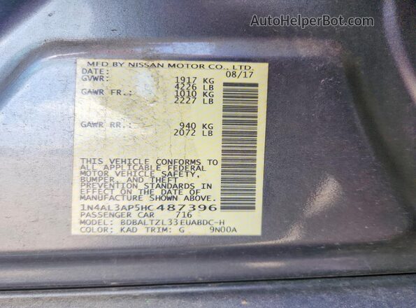 1N4AL3AP5HC487396 2017 NISSAN ALTIMA Gray Вид наклейки з VIN-кодом