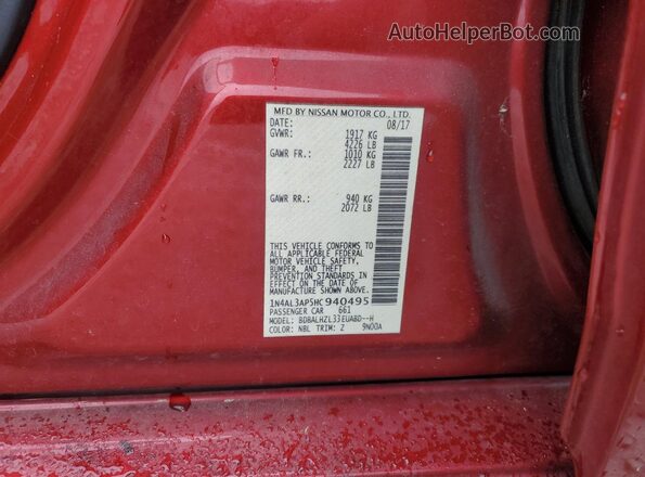 1N4AL3AP5HC940495 2017 NISSAN ALTIMA Red Вид підкапотного простору