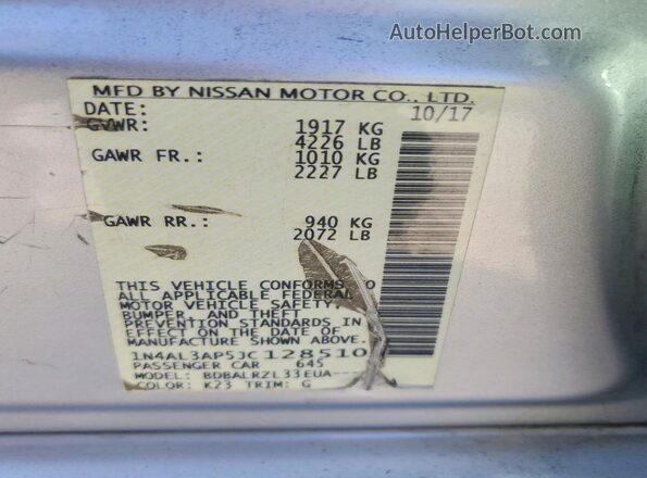 1N4AL3AP5JC128510 2018 NISSAN ALTIMA Silver Engine compartment view