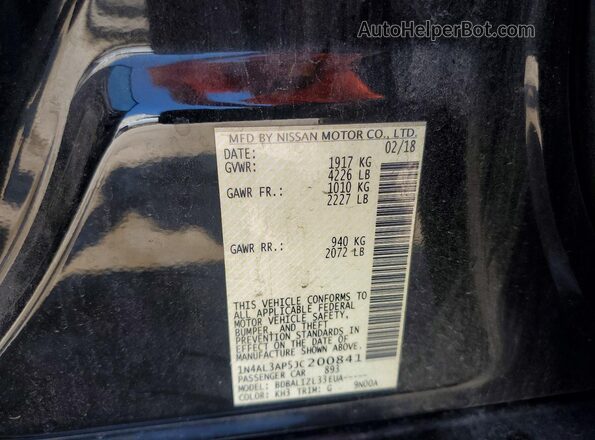 1N4AL3AP5JC200841 2018 NISSAN ALTIMA Black Widok naklejki z numerem VIN