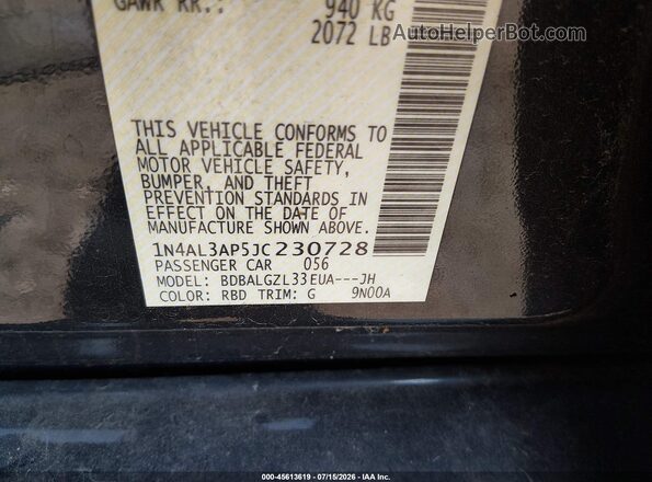 1N4AL3AP5JC230728 2018 NISSAN ALTIMA Black Vista del compartimento del motor