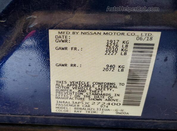 1N4AL3AP5JC272400 2018 NISSAN ALTIMA Blue Widok komory silnika