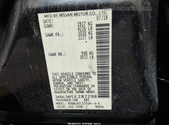 1N4AL3AP5JC287298 2018 NISSAN ALTIMA Black Engine compartment view