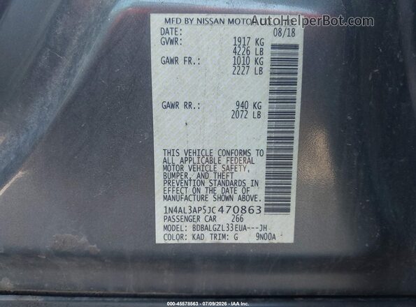 1N4AL3AP5JC470863 2018 NISSAN ALTIMA Gray Vista del compartimento del motor