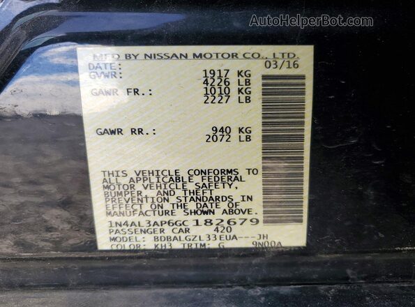 1N4AL3AP6GC182679 2016 NISSAN ALTIMA Black Widok naklejki z numerem VIN