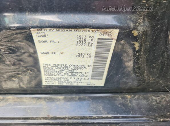 1N4AL3AP6GC219312 2016 NISSAN ALTIMA Charcoal ძრავის განყოფილების ხედი
