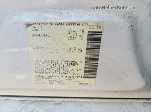 1N4AL3AP6GN328499 2016 NISSAN ALTIMA White ძრავის განყოფილების ხედი