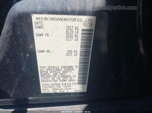 1N4AL3AP6GN343150 2016 NISSAN ALTIMA Gray Engine compartment view