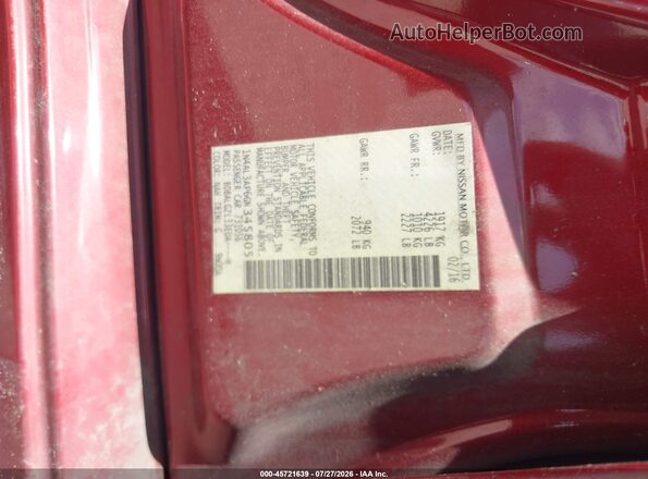 1N4AL3AP6GN345805 2016 NISSAN ALTIMA Красный Вид подкапотного пространства