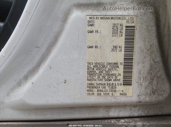 1N4AL3AP6GN368159 2016 NISSAN ALTIMA White Widok komory silnika