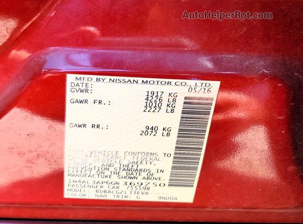 1N4AL3AP6GN369750 2016 NISSAN ALTIMA Red Engine compartment view