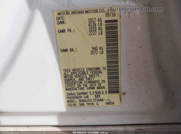 1N4AL3AP6HC129613 2017 NISSAN ALTIMA White Вид підкапотного простору