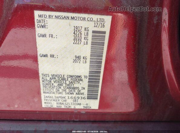 1N4AL3AP6HC166936 2017 NISSAN ALTIMA Red Engine compartment view