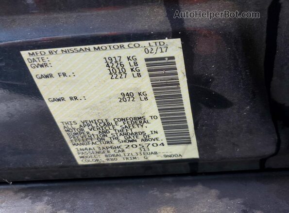 1N4AL3AP6HC205704 2017 NISSAN ALTIMA Charcoal Շարժիչի բաժամունքի տեսք