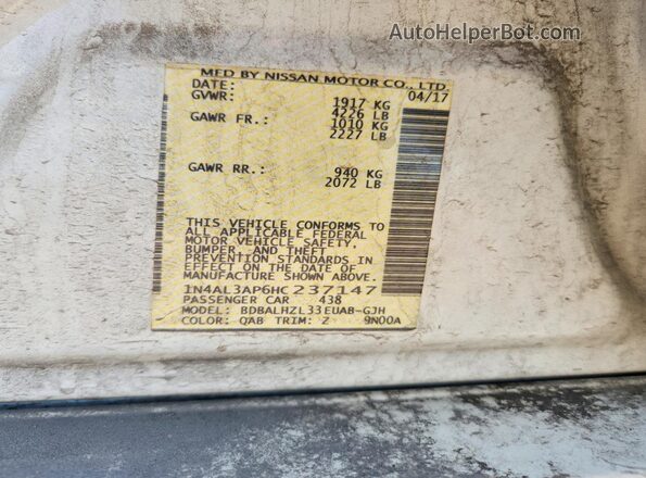 1N4AL3AP6HC237147 2017 NISSAN ALTIMA White Вид підкапотного простору