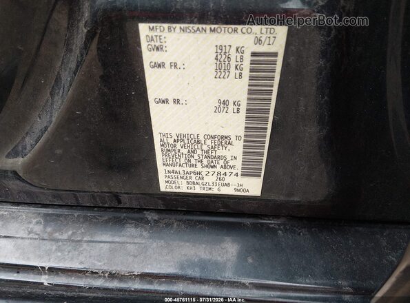 1N4AL3AP6HC278474 2017 NISSAN ALTIMA Черный Вид подкапотного пространства