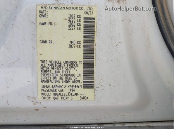 1N4AL3AP6HC279964 2017 NISSAN ALTIMA White Engine compartment view