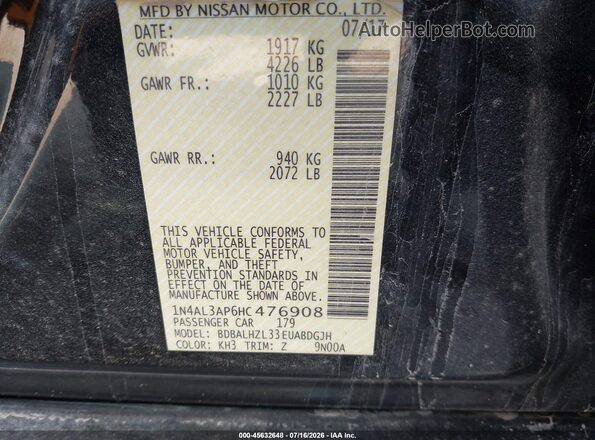 1N4AL3AP6HC476908 2017 NISSAN ALTIMA Black Widok komory silnika