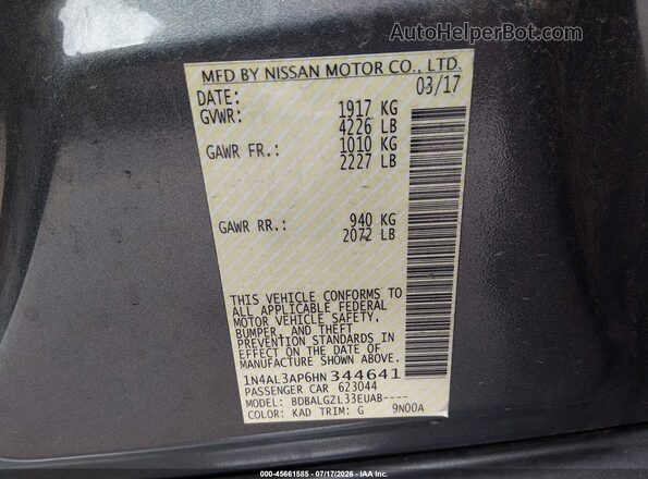 1N4AL3AP6HN344641 2017 NISSAN ALTIMA Gray Вид підкапотного простору