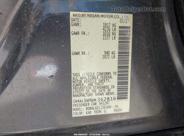 1N4AL3AP6HN362816 2017 NISSAN ALTIMA Gray Vista del compartimento del motor