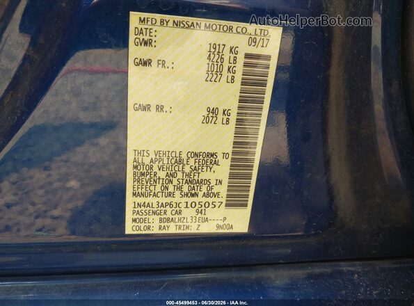 1N4AL3AP6JC105057 2018 NISSAN ALTIMA Blue Vista del compartimento del motor