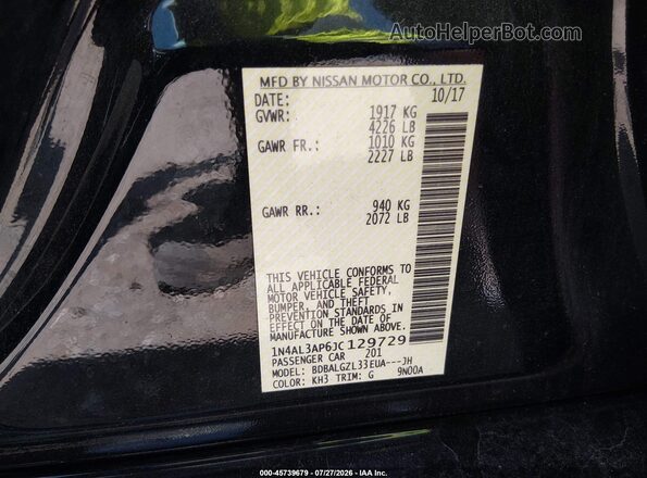 1N4AL3AP6JC129729 2018 NISSAN ALTIMA Black ძრავის განყოფილების ხედი